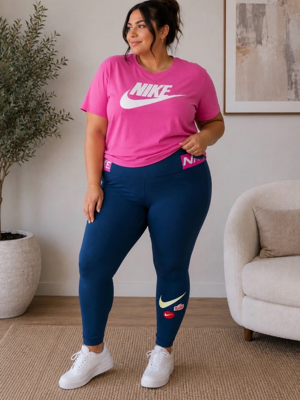 Nike Pink Logo Tee & Navy Swoosh women’s Xl Set